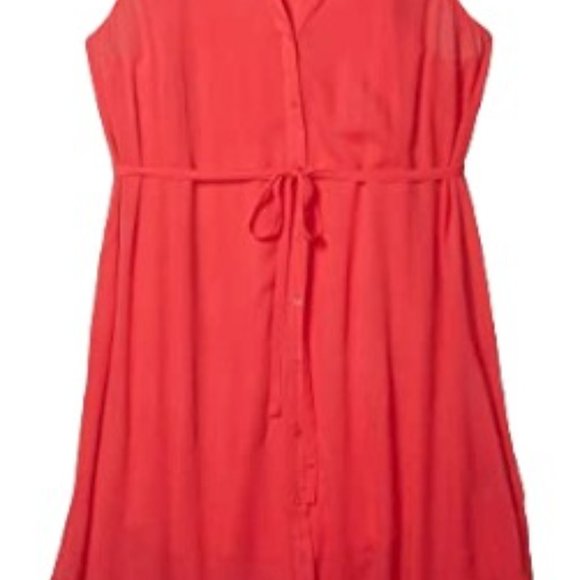 BB DAKOTA Viri Coral 100% Vicose Shirt Button Down Belted Dress - Picture 3 of 7
